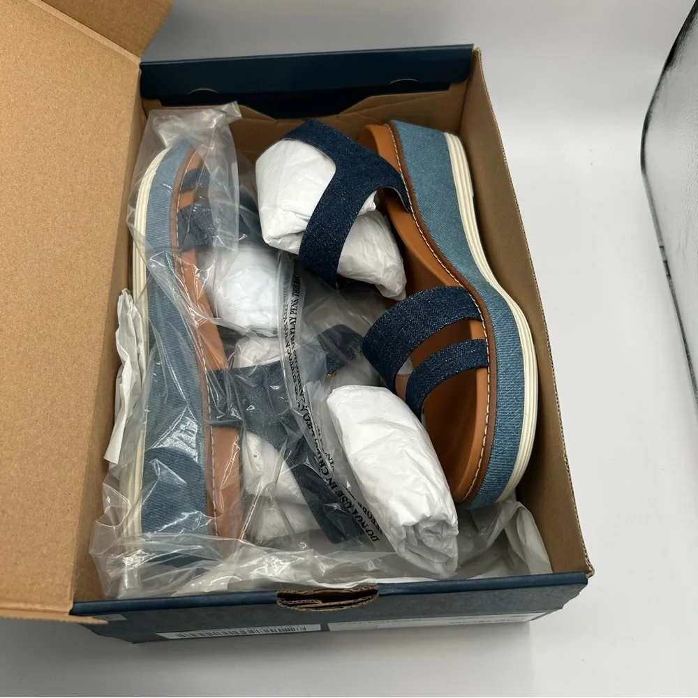 NWB Cole Haan Womens Original grand Peyton Flatform Sandals Multi Denim Size 9.5